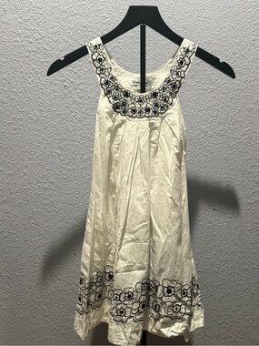 Rhona Sutton White Dress with Black Floral Embroidery